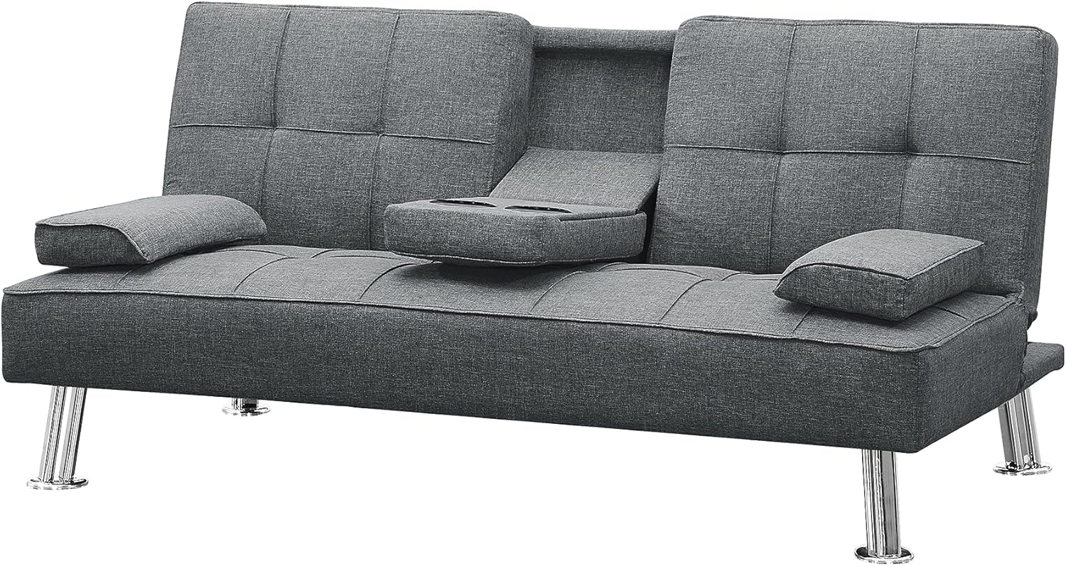 Sofá cama con bandeja portavasos abatible