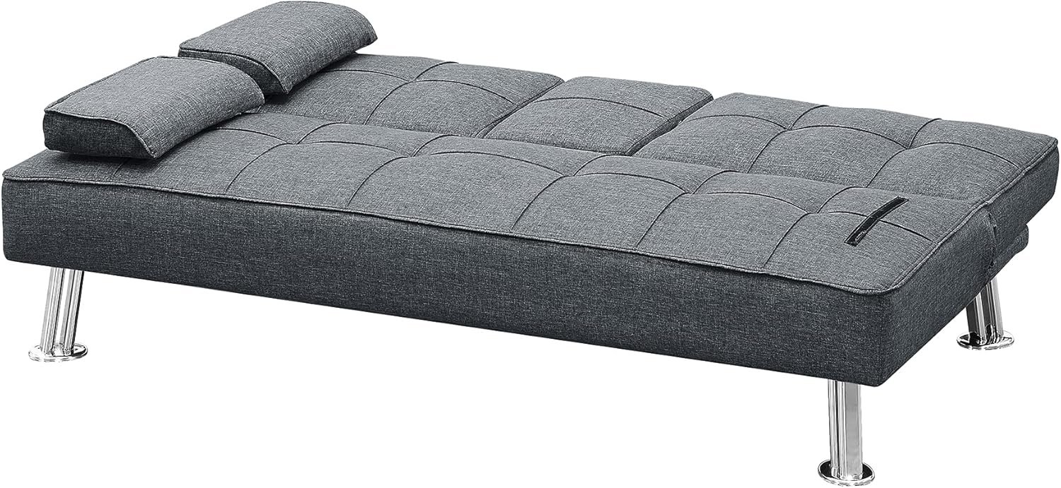 Sofá cama posición cama con cojines